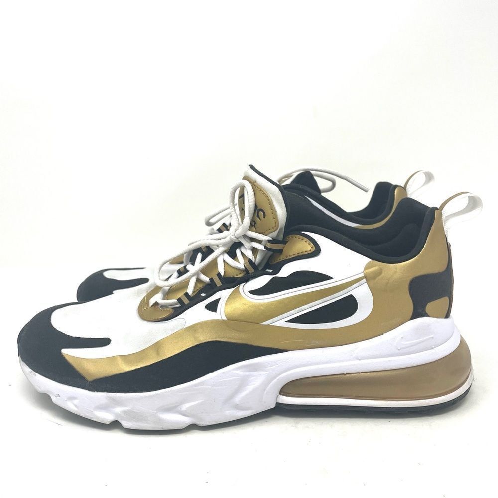 NIKE 2020 AIR MAX 270 REACT WHITE / METALLIC GOLD / BLACK MENS 8.5 CW7298 100 - Picture 3 of 7